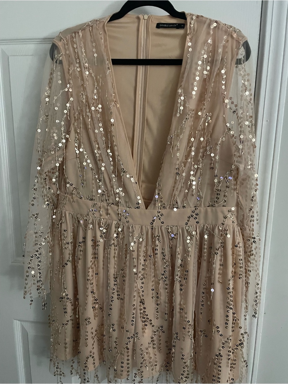 SHEIN Champagne Sequin V-Neck Mini Dress